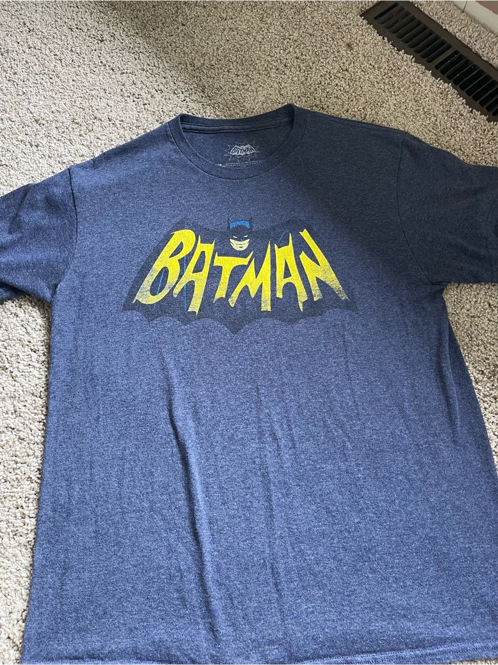 Batman Short Sleeve Graphic Tee in Navy Heather with Yellow Logo
